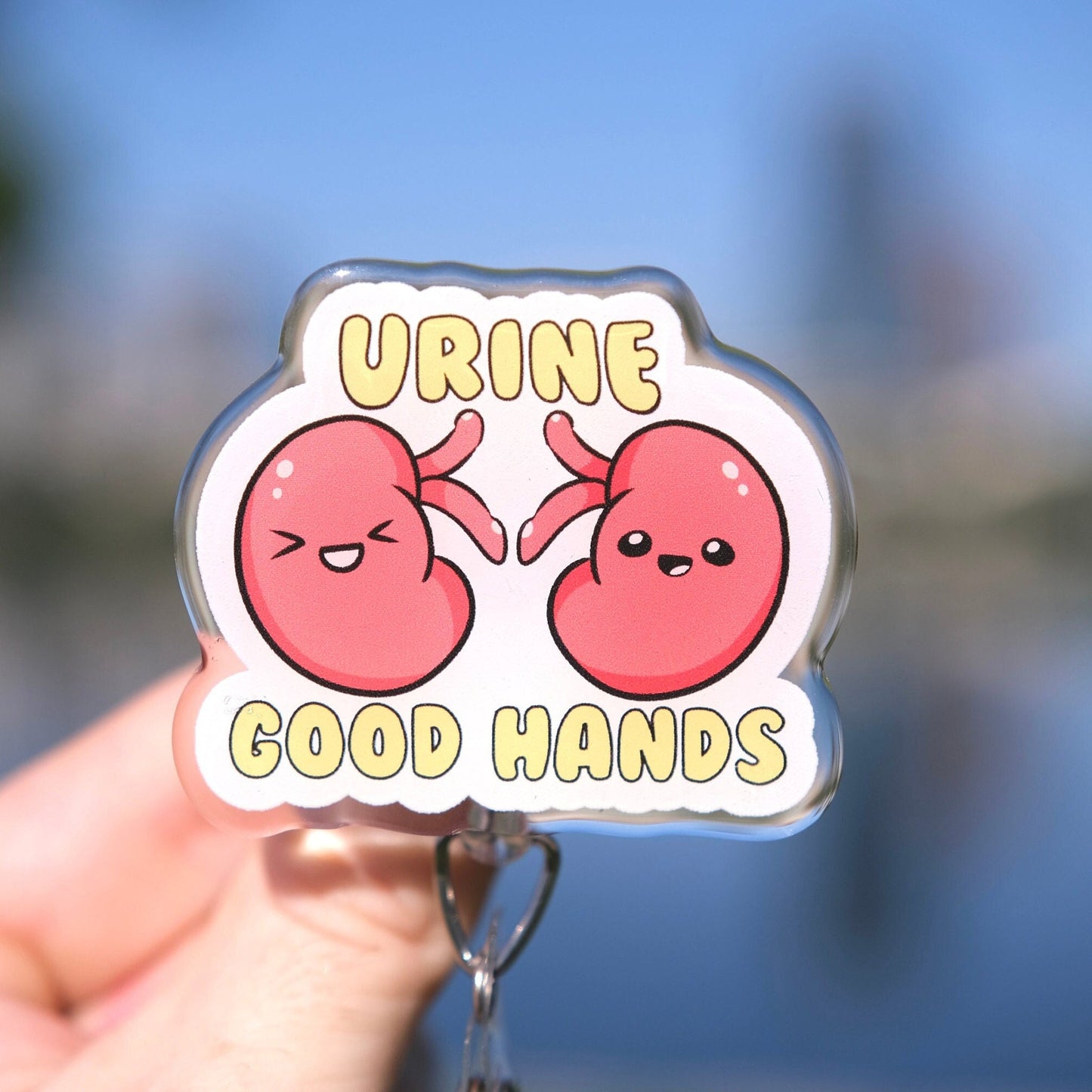 Cute Urine Good Hands Nurse Badge Reel, Kidney Badge Reel