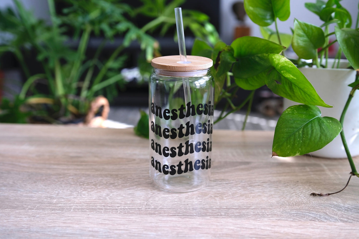 Anesthesia Glass Cup, Bamboo Lid, Cute CRNA Gifts, SRNA School, Anesthesia Nurse, Anesthesia Gifts