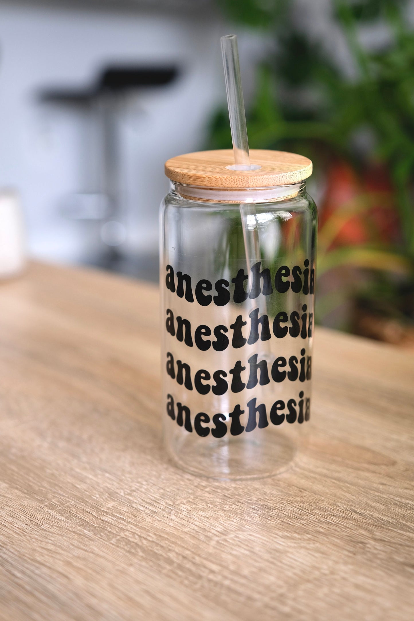 Anesthesia Glass Cup, Bamboo Lid, Cute CRNA Gifts, SRNA School, Anesthesia Nurse, Anesthesia Gifts