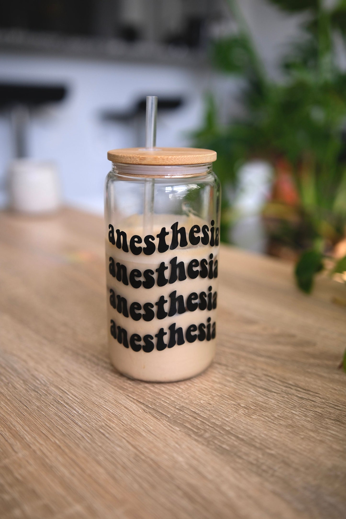 Anesthesia Glass Cup, Bamboo Lid, Cute CRNA Gifts, SRNA School, Anesthesia Nurse, Anesthesia Gifts