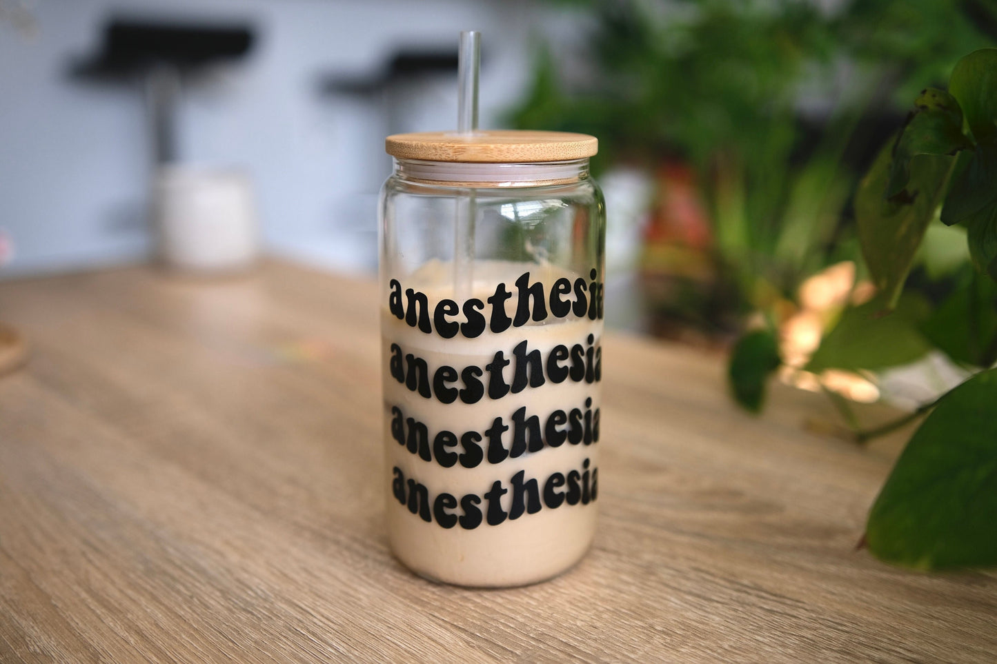 Anesthesia Glass Cup, Bamboo Lid, Cute CRNA Gifts, SRNA School, Anesthesia Nurse, Anesthesia Gifts