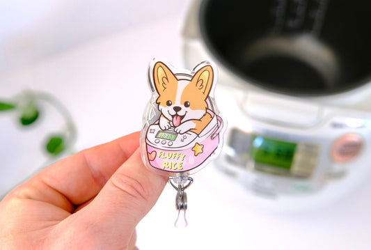 Cute Corgi Nurse Badge Reel - Fluffy Rice