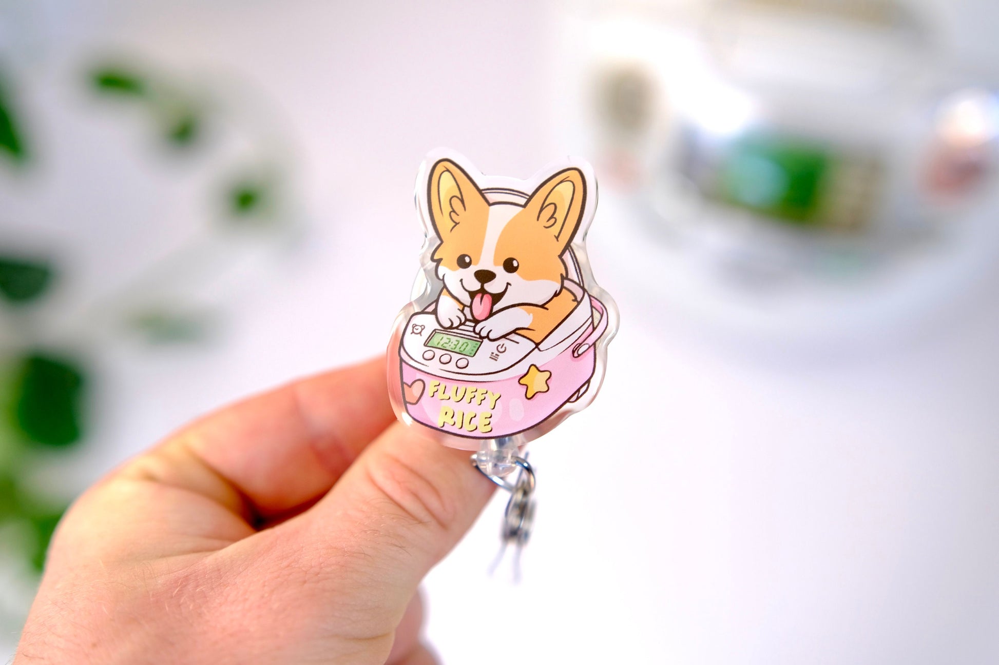 Cute Corgi Nurse Badge Reel - Fluffy Rice