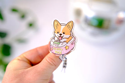 Cute Corgi Nurse Badge Reel - Fluffy Rice
