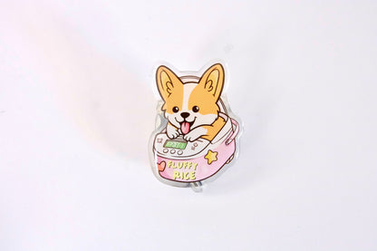 Cute Corgi Nurse Badge Reel - Fluffy Rice