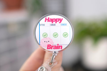 Cute Happy Brain Nurse Badge Reel, Retractable