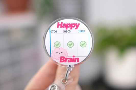 Cute Happy Brain Nurse Badge Reel, Retractable