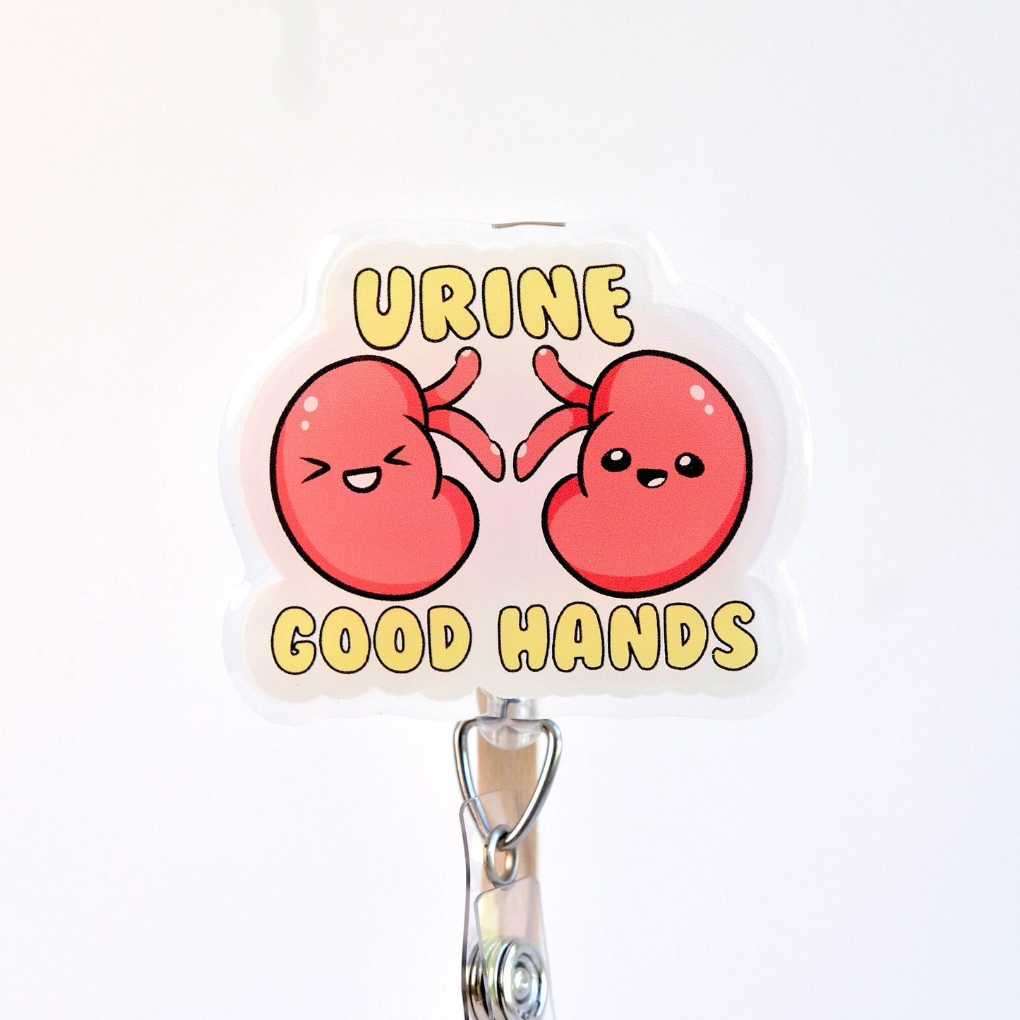 Cute Urine Good Hands Nurse Badge Reel, Kidney Badge Reel