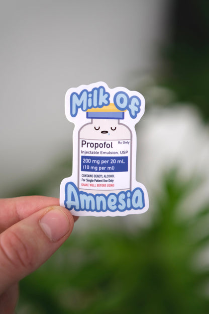 Milk of Amnesia Vinyl Cute Nurse Stickers, Nursing Sticker