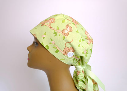 Monkey Scrub Cap - Scrub Caps for Women Ponytail, Surgical Cap