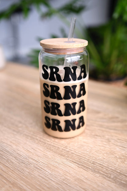 SRNA Glass Cup, Bamboo Lid, Cute SRNA Gift, CRNA, Nurse Anesthesia, Operating Room, Registered Nurse