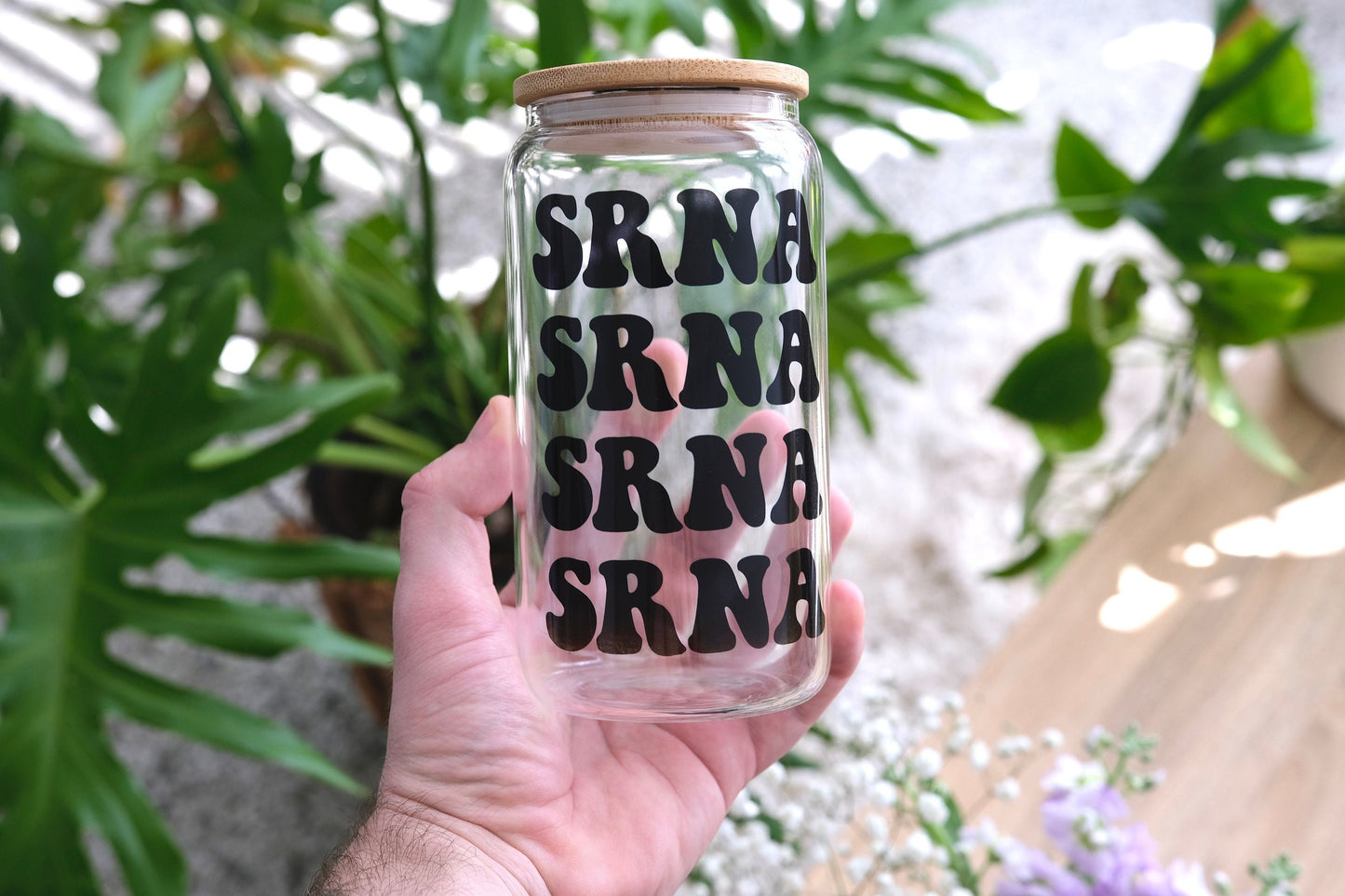 SRNA Glass Cup, Bamboo Lid, Cute SRNA Gift, CRNA, Nurse Anesthesia, Operating Room, Registered Nurse