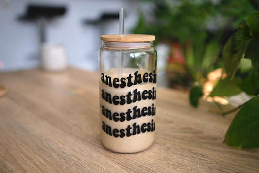 Anesthesia Glass Cup, Bamboo Lid, Cute CRNA Gifts, SRNA School, Anesthesia Nurse, Anesthesia Gifts