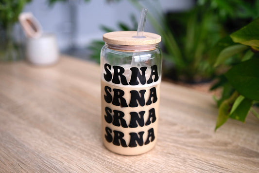 SRNA Glass Cup, Bamboo Lid, Cute SRNA Gift, CRNA, Nurse Anesthesia, Operating Room, Registered Nurse